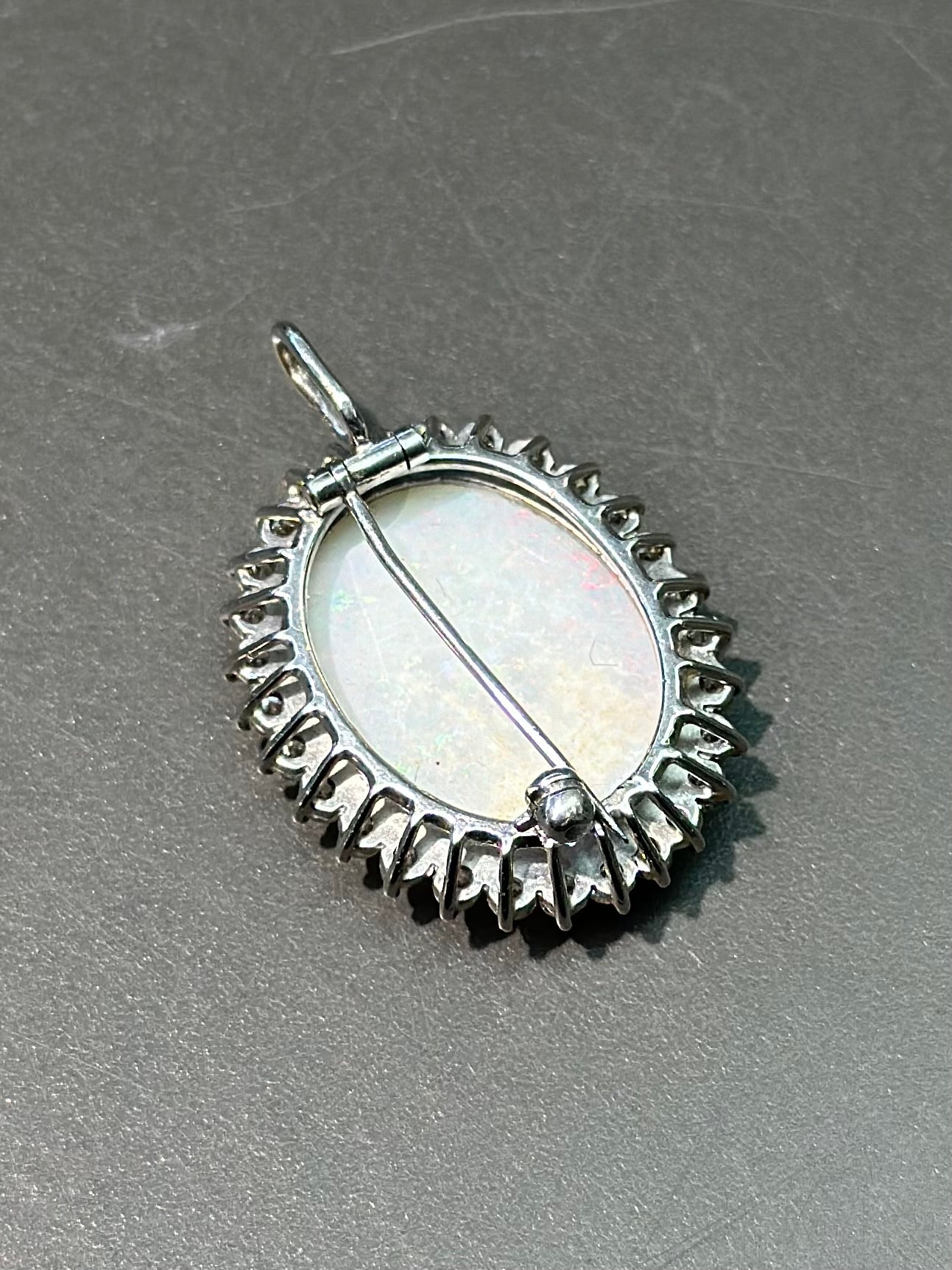 14K Gold Opal Diamond Halo Pendant Brooch