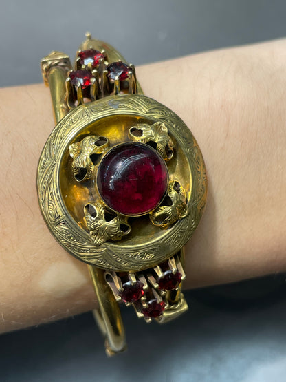 Bracelet jonc victorien en or 14 carats et grenat