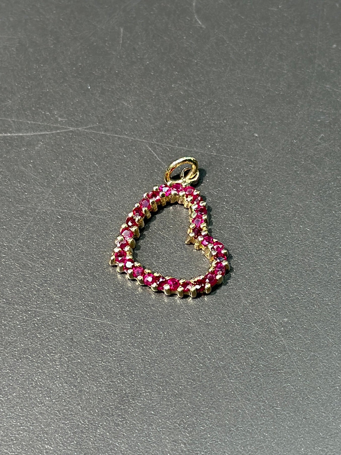 14K Gold Ruby Open Heart Charm