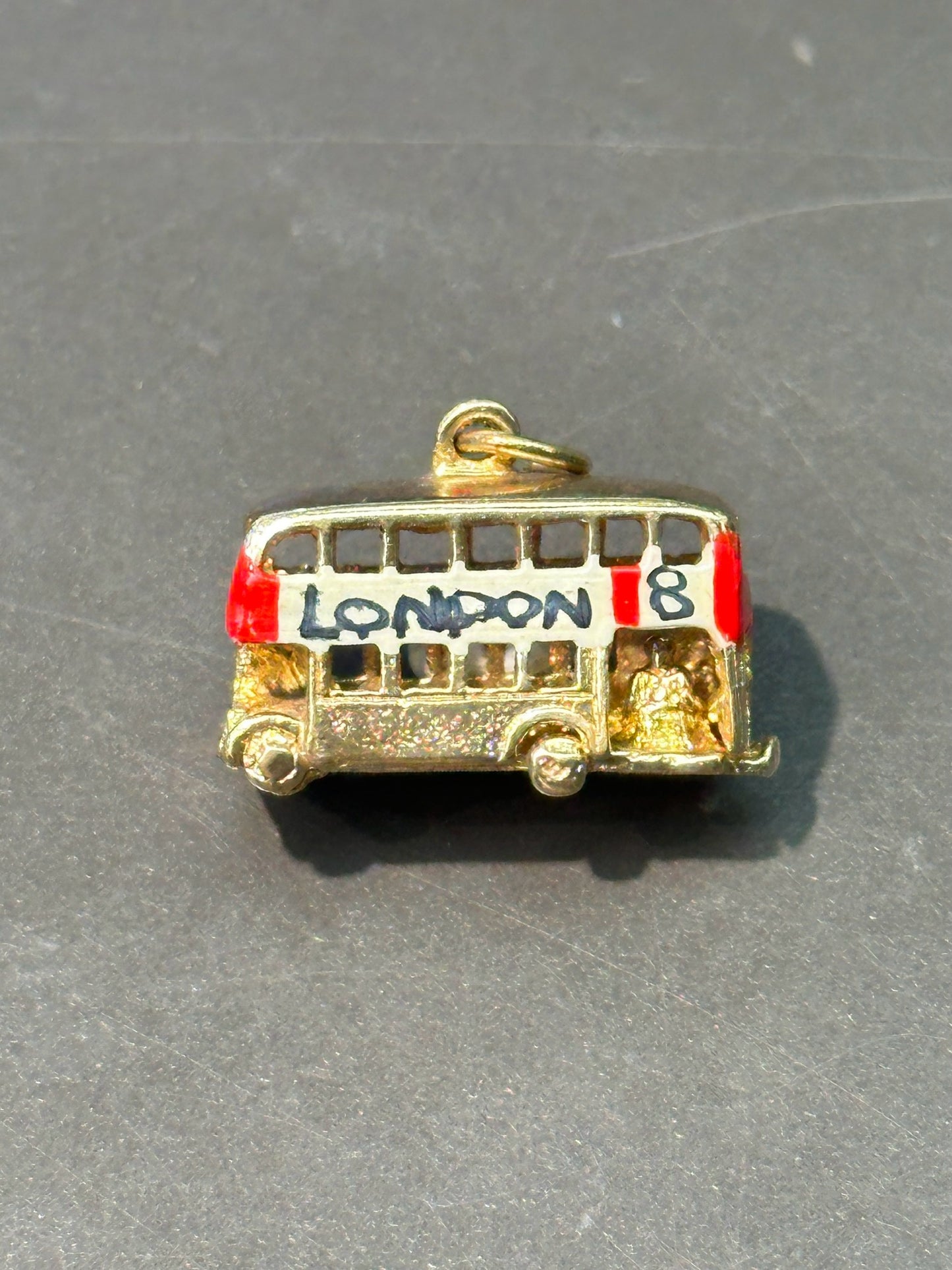 Vintage 14K Yellow Gold Articulating London Double Decker Bus Enamel Charm