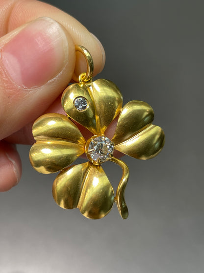Antique 18K Gold 0.61 CTW Diamond Shamrock Clover Pendant