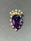 Victorian 14K Gold Amethyst Natural Pearl Crown Pendant