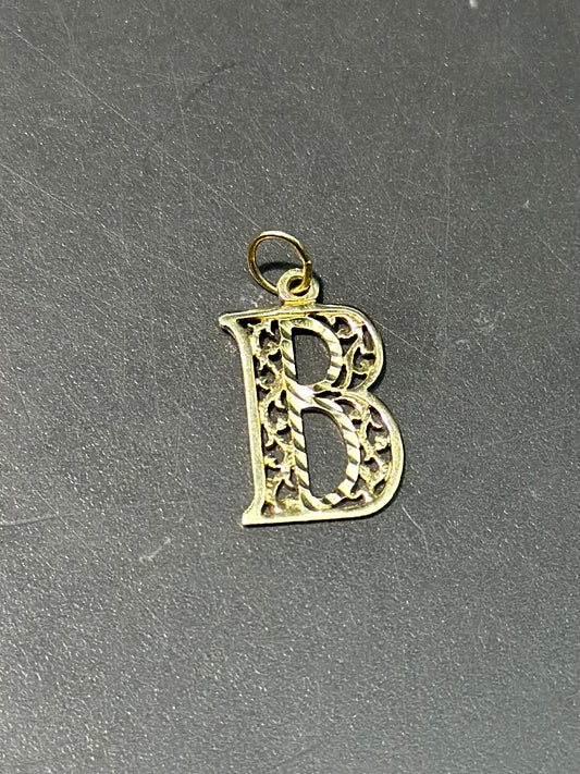 Breloque lettre « B » vintage en filigrane d'or 14 carats