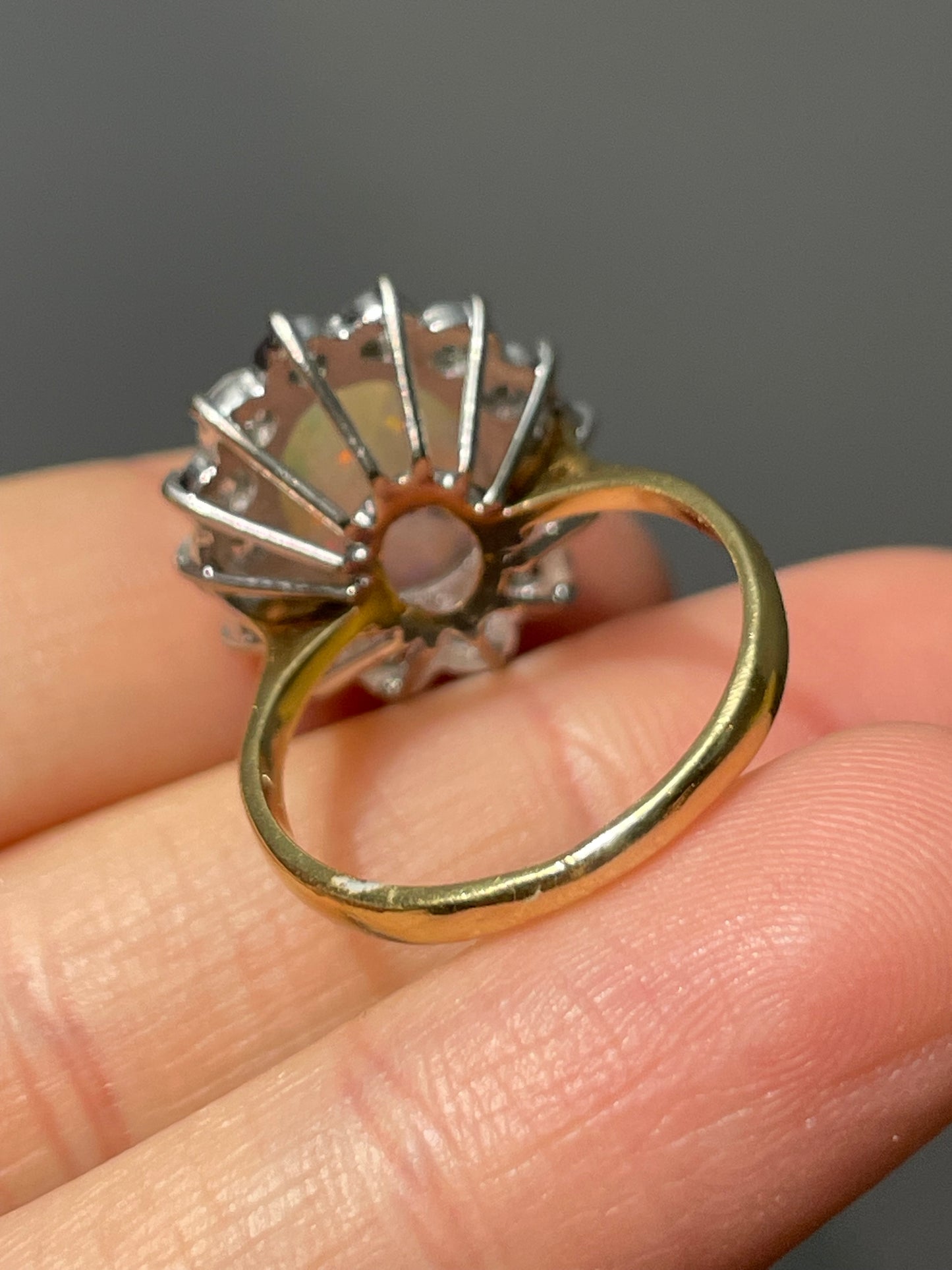 Vintage 18K Yellow Gold 1.12 CTW Opal Diamond Halo Ring
