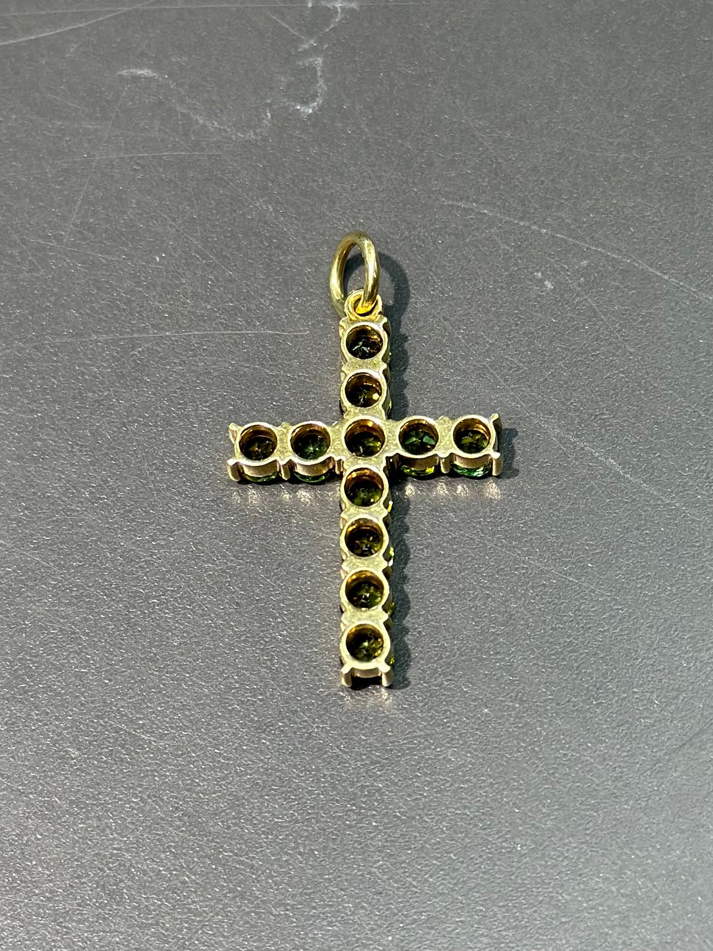 18K Gold Peridot Cross Pendant