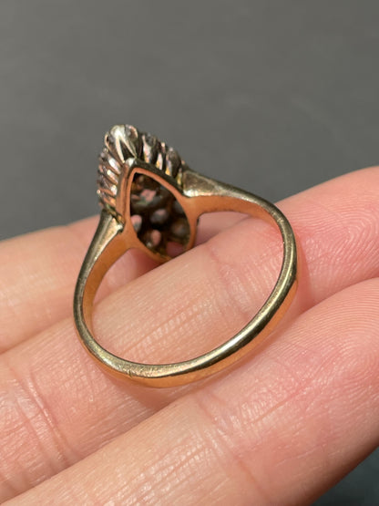 Antique Edwardian 14K Yellow Gold Diamond Navette Cluster Ring