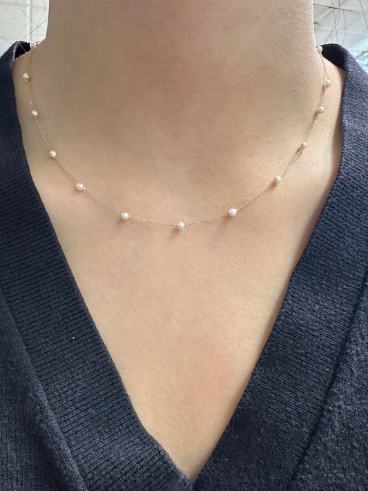 14K 黄金 2.5 毫米 Akoya 珍珠项链