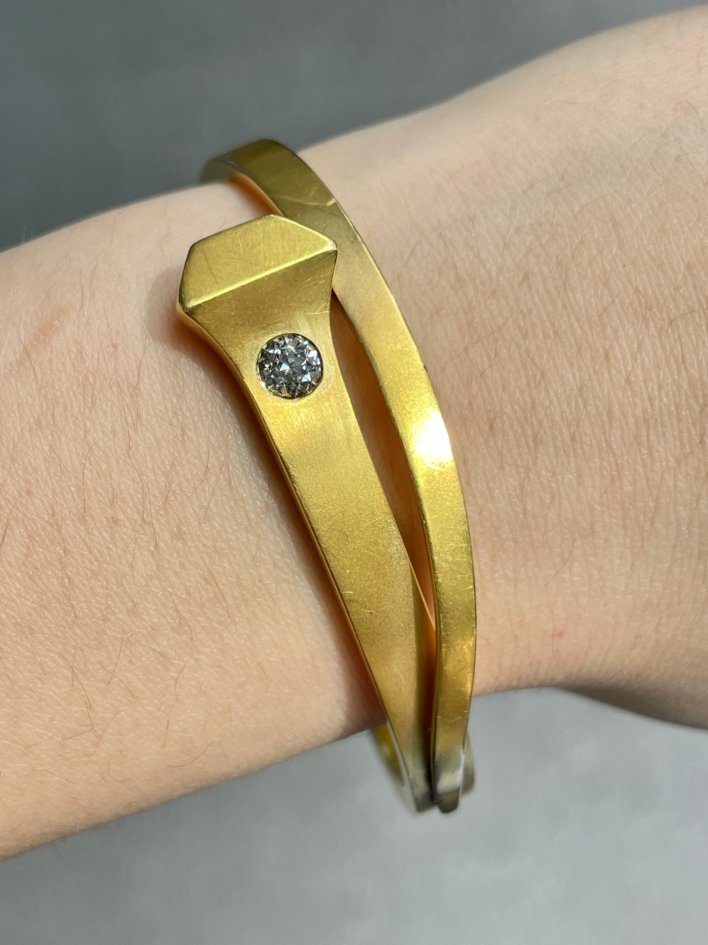 Antique  L. Fritzsche 14K Gold 0.40 CTW Diamond Nail Bangle Bracelet