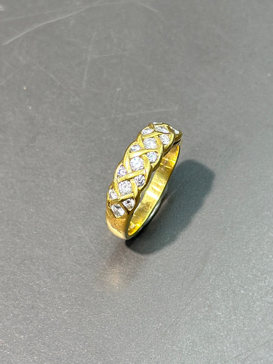 Tiffany & Co. 18K Gold Woven Diamond Ring Band SZ 7.25