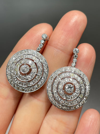 Art Deco Platinum 2.03 CTW Diamond Circle Dangle Drop Earring