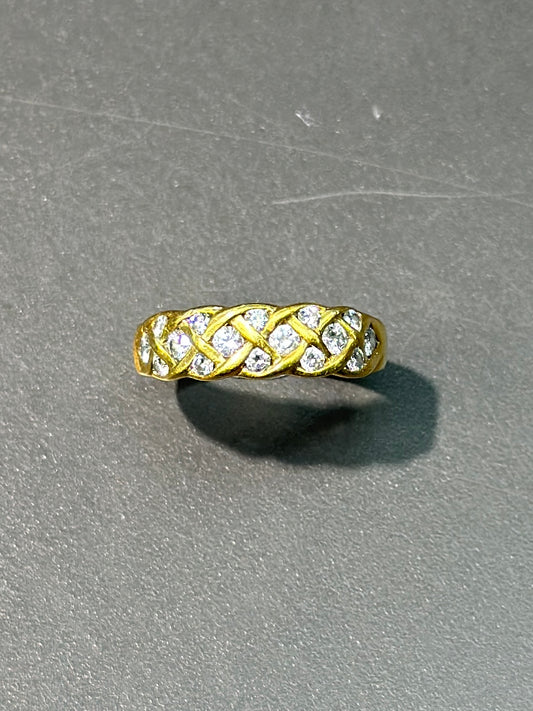 Tiffany & Co. 18K Gold Woven Diamond Ring Band SZ 7.25