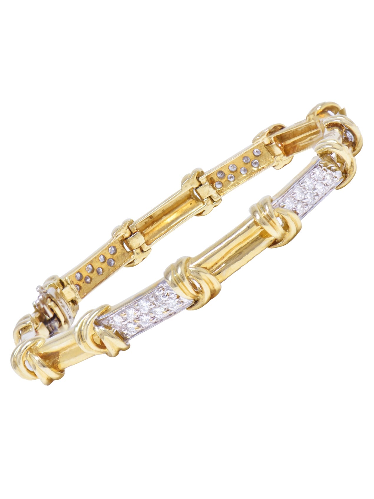 Vintage 14K Gold 1.44 CTW Diamond Knot Station Bracelet