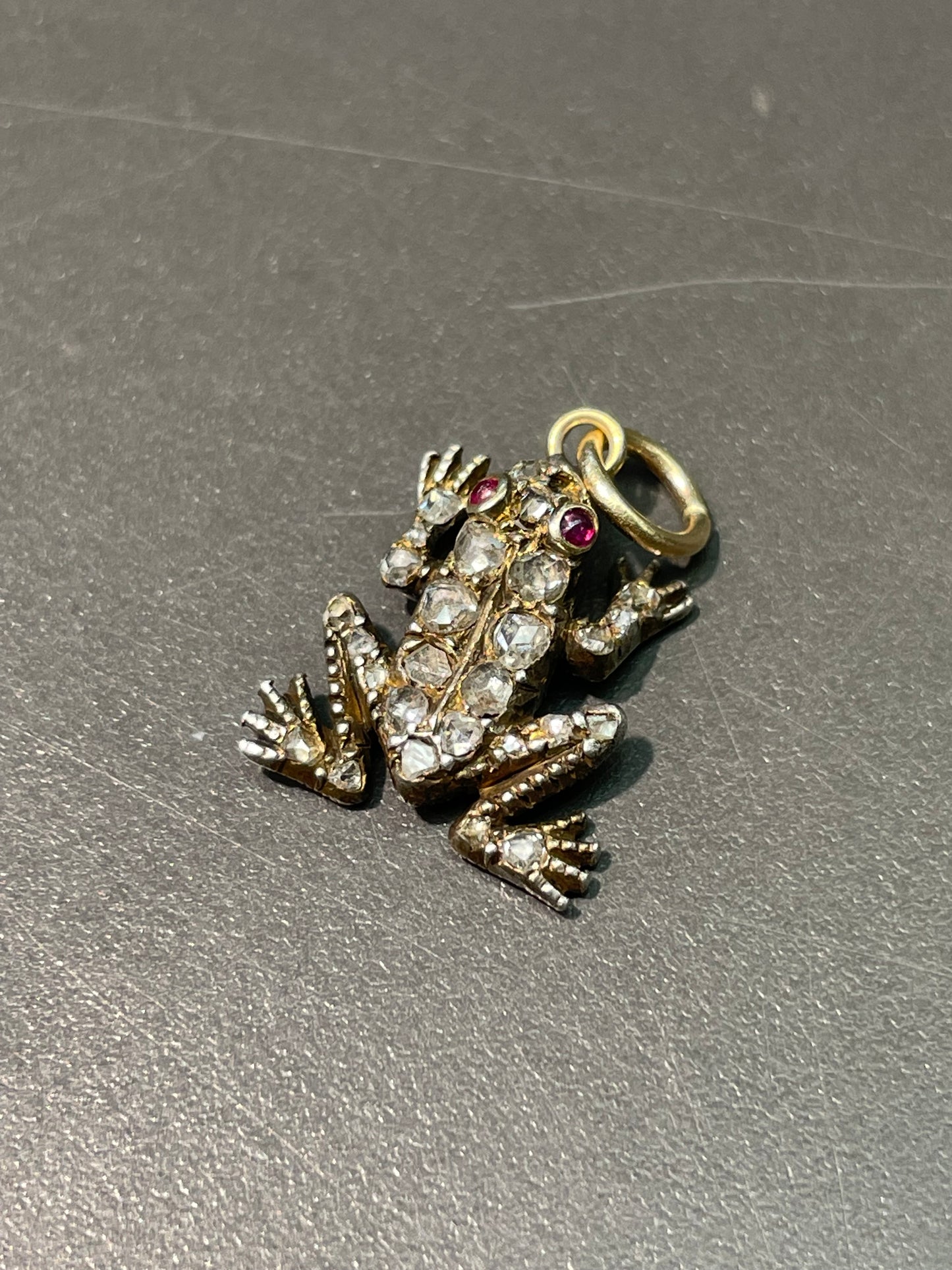古董 14K 金 0.52 CTW 玫瑰切割钻石青蛙吊饰