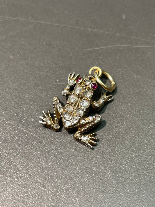 古董 14K 金 0.52 CTW 玫瑰切割钻石青蛙吊饰