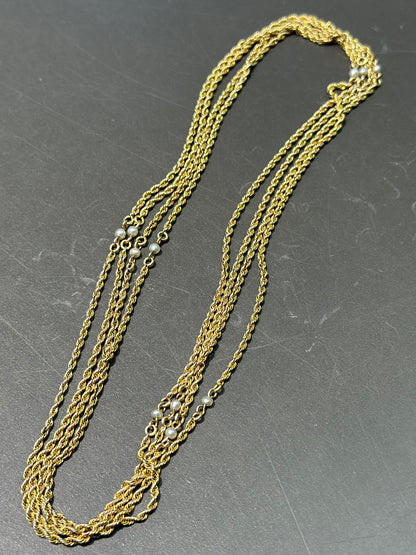Art Nouveau 14K Gold Seed Pearl Chain Necklace