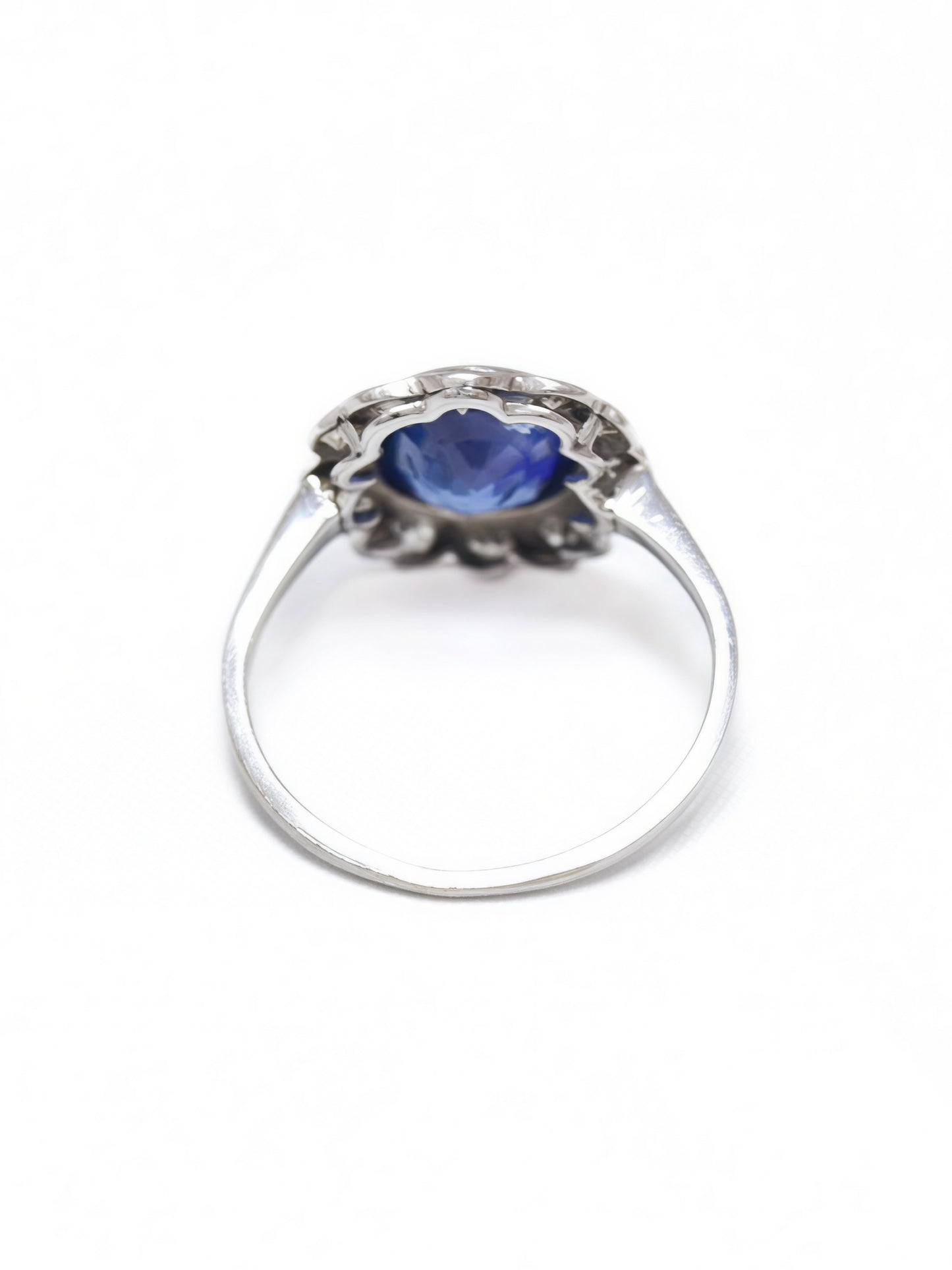 Edwardian Platinum 1.73 CTW Heated Ceylon Sapphire Diamond Halo Ring