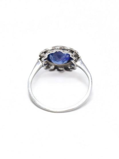 Edwardian Platinum 1.73 CTW Heated Ceylon Sapphire Diamond Halo Ring
