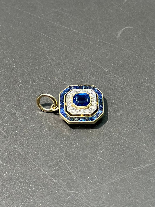 Antique 14K Gold Platinum Sapphire Diamond Hexagon Charm