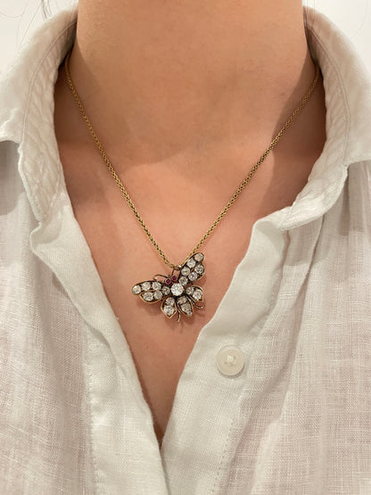 Antique 14K Gold Diamond 4.41 CTW Butterfly Brooch