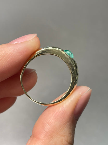 14K Yellow Gold Emerald Diamond Gypsy Ring