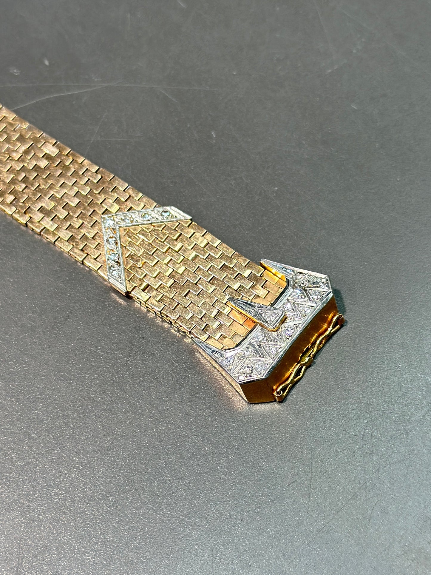 复古 14K 金钻石扣腰带手链