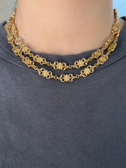 Vintage 14K Yellow Gold Fancy Motif Link Chain Necklace 30.5 inch