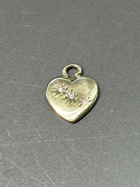 Vintage 14K Gold Solid Starburst Diamond Heart Pendant