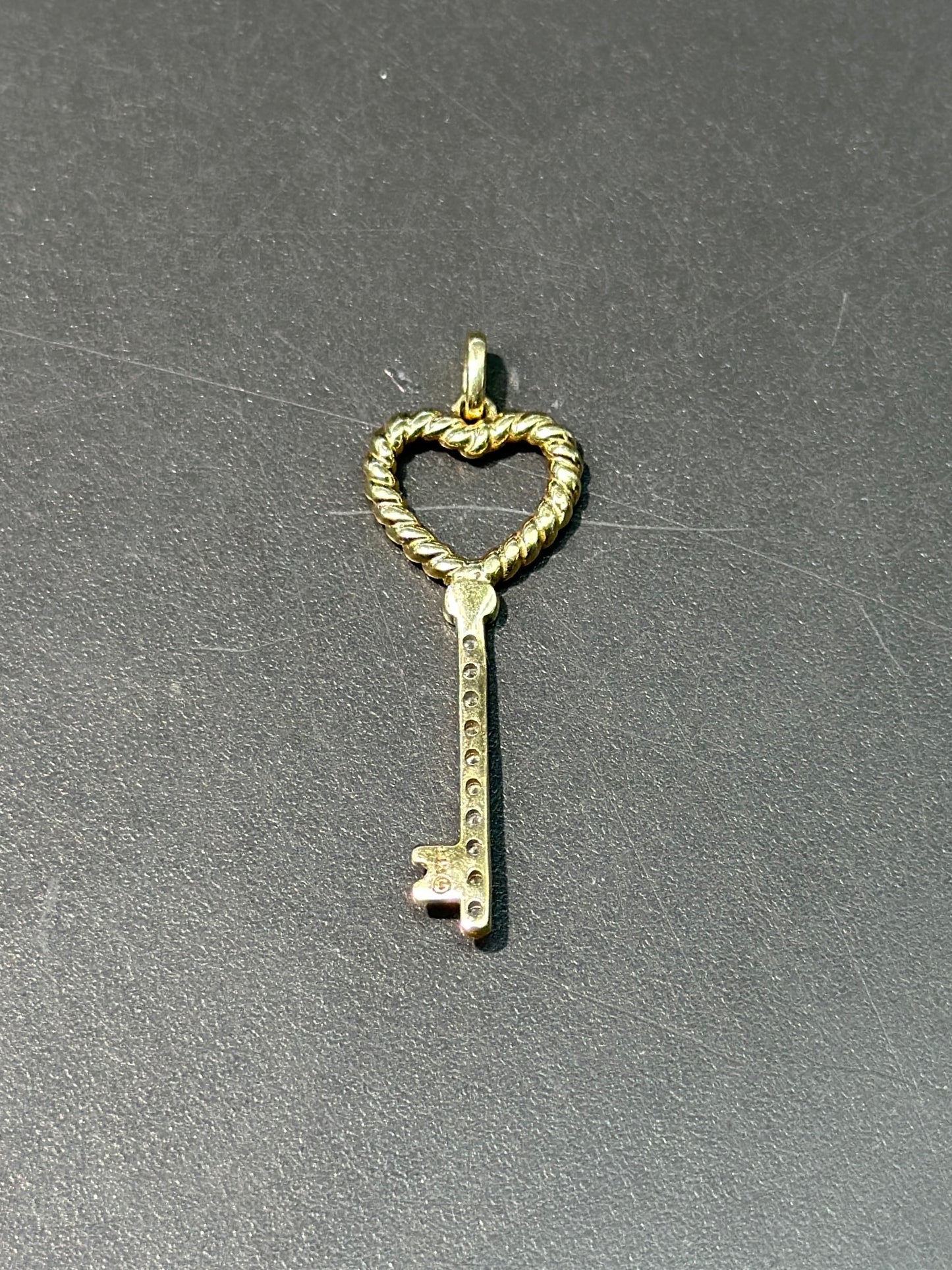 14K Gold Diamond Heart Key Pendant