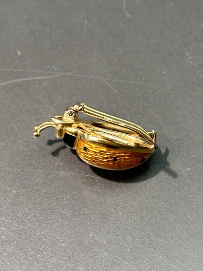 复古意大利 18K 金黄色珐琅瓢虫胸针