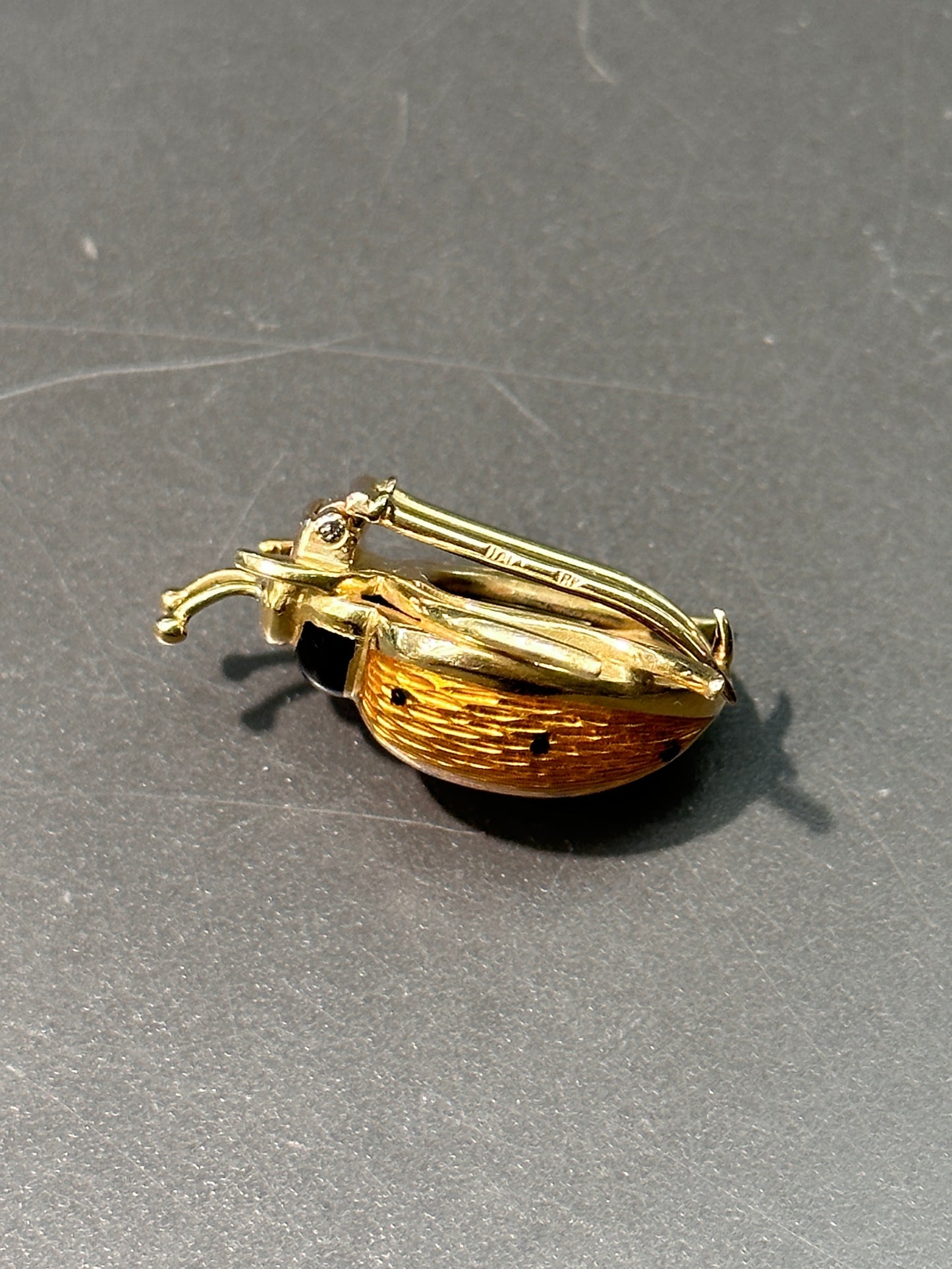 Vintage Italian 18K Gold Yellow Enamel Lady Bug Brooch