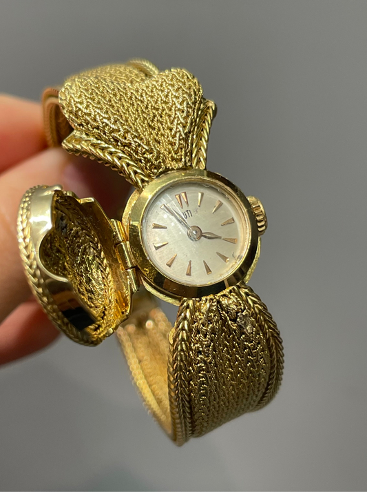French 14K Gold UTI Hidden Bow Watch 7.0 inch