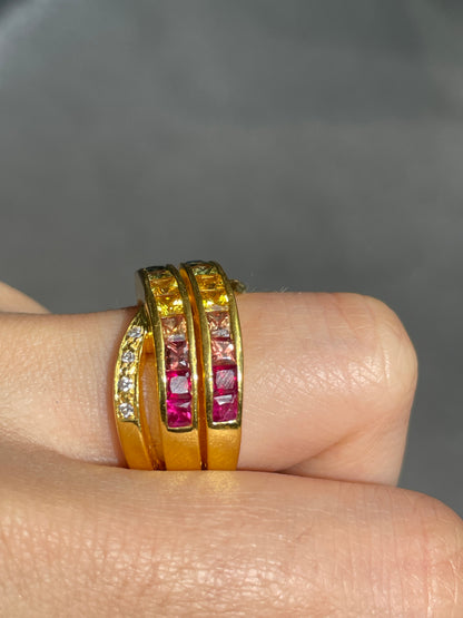 18K Gold Multi-Color Sapphire Diamond Ring