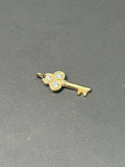 复古 14K 金 0.06 CTW 钻石钥匙吊坠
