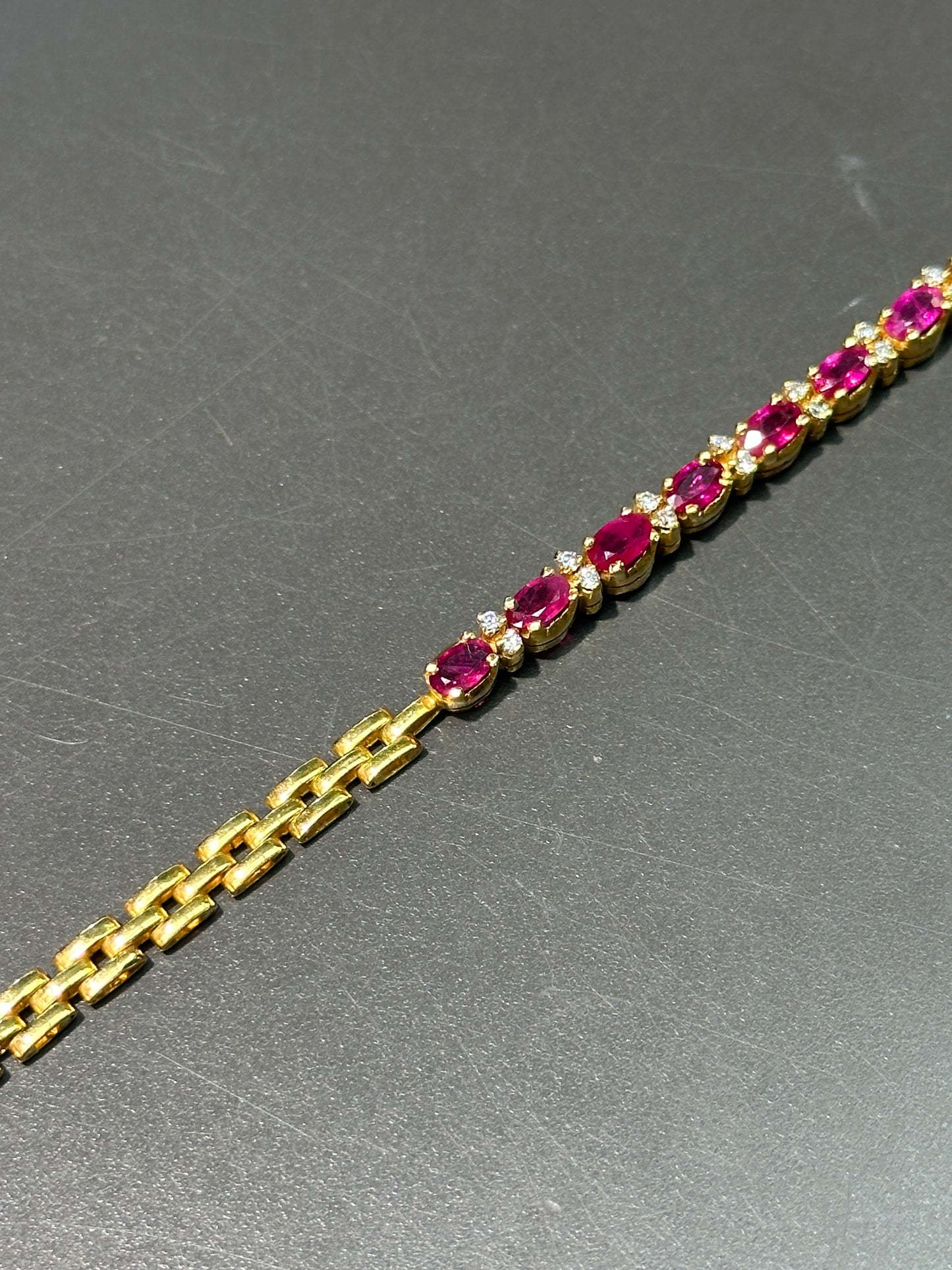 Vintage 18K Gold Natural Ruby Diamond Chain Bracelet