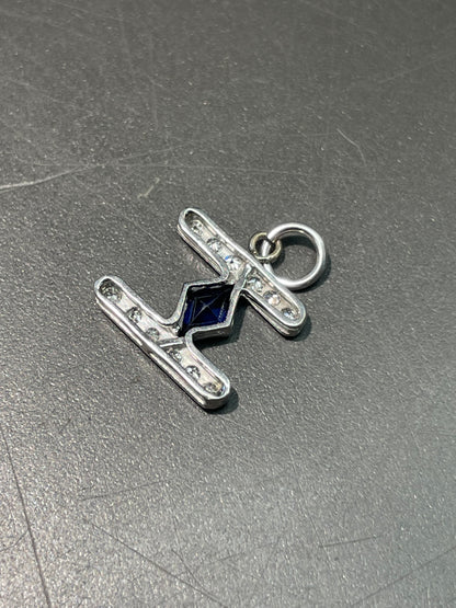 Art Deco Platinum Sapphire 0.18ct Diamond Motif Charm