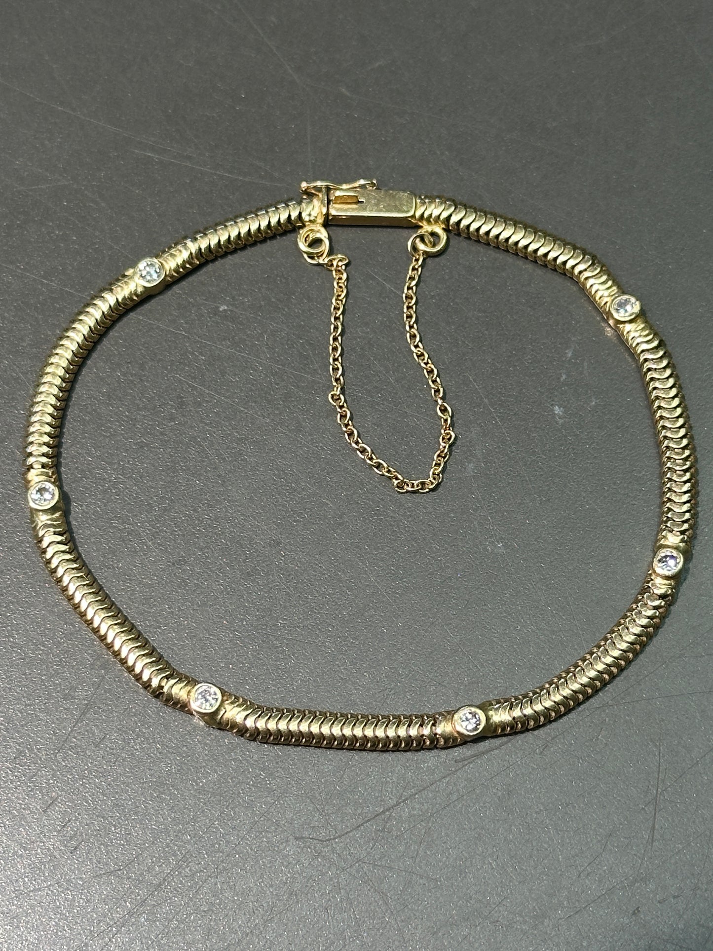 Vintage 14K Yellow Gold 0.30 CTW Diamond Snake Chain Bracelet