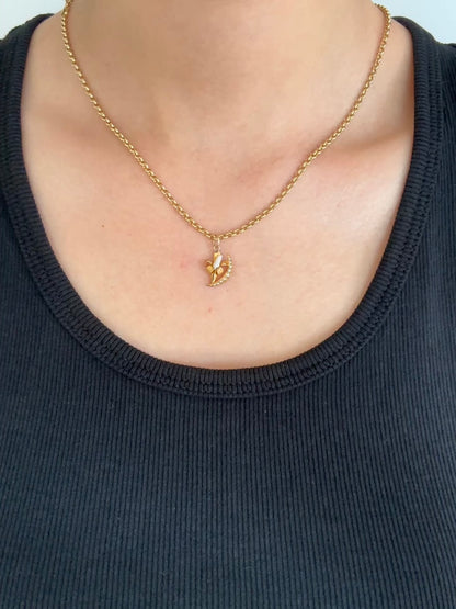 Antique 14K Yellow Gold Seed Pearl Lily Crescent Charm