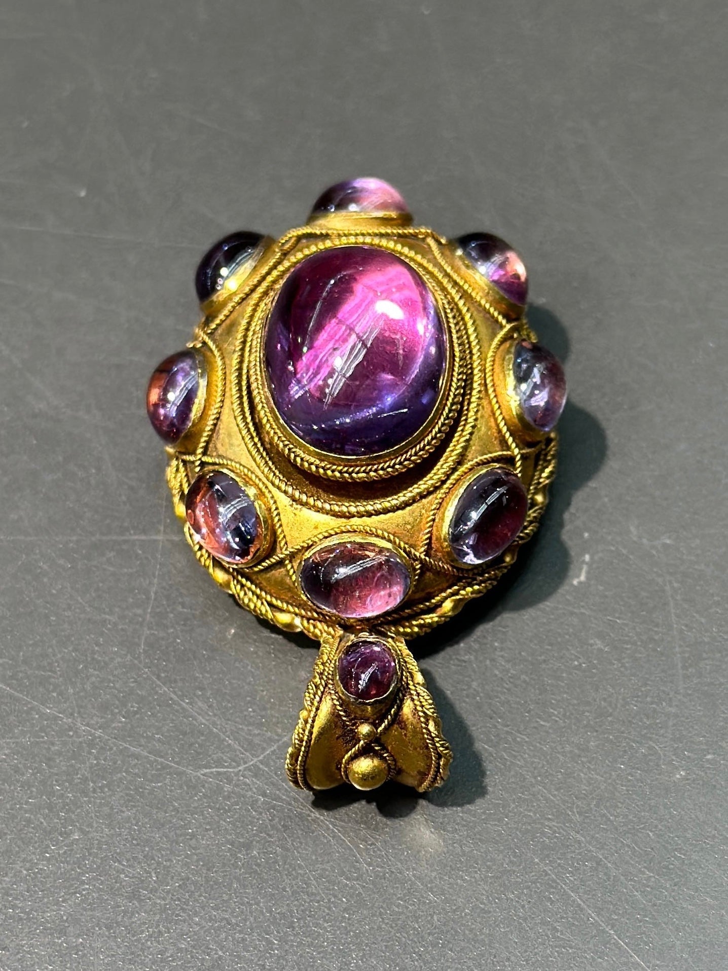 Victorian Etruscan 14K Gold Amethyst Locket