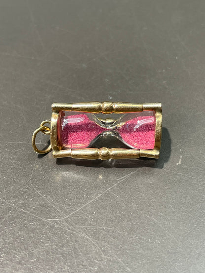 Vintage 14K Yellow Pink Sand Hourglass Charm