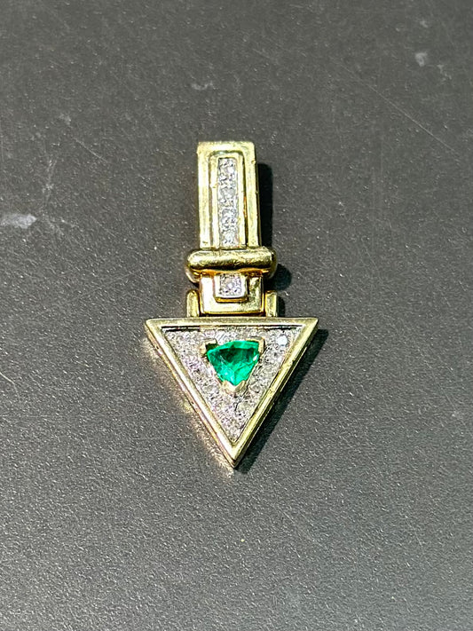 14K Gold Emerald Diamond Arrow Pendant