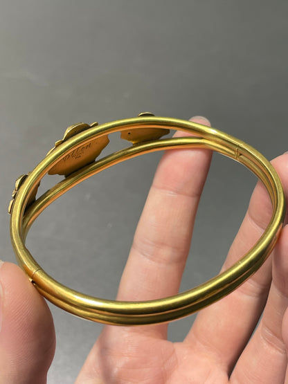 Bracelet victorien en or 14 carats avec triple lion et grenat et diamants