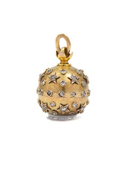 Antique French 18K Gold Diamond Celestial Orb Pendant Watch
