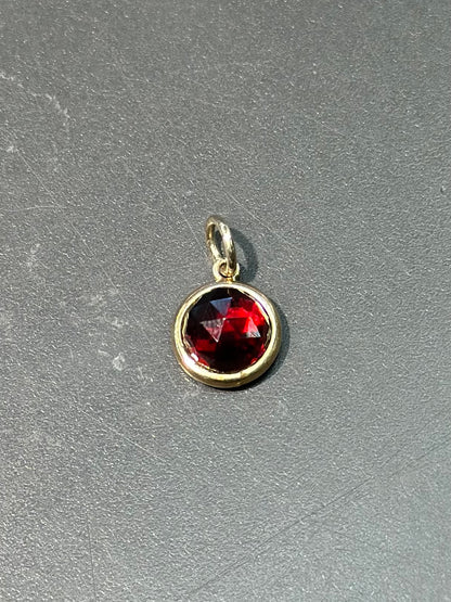 古董 14K 金刻面石榴石吊坠