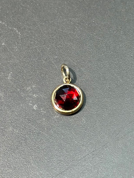 古董 14K 金刻面石榴石吊坠
