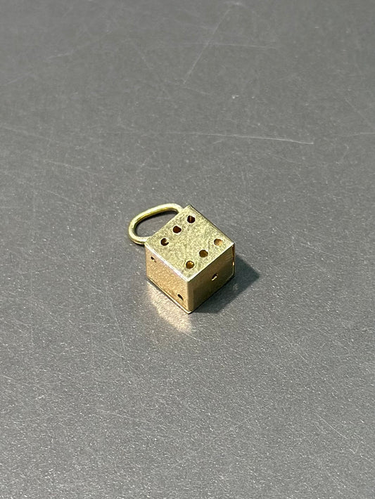 复古 14K 金空心骰子吊饰