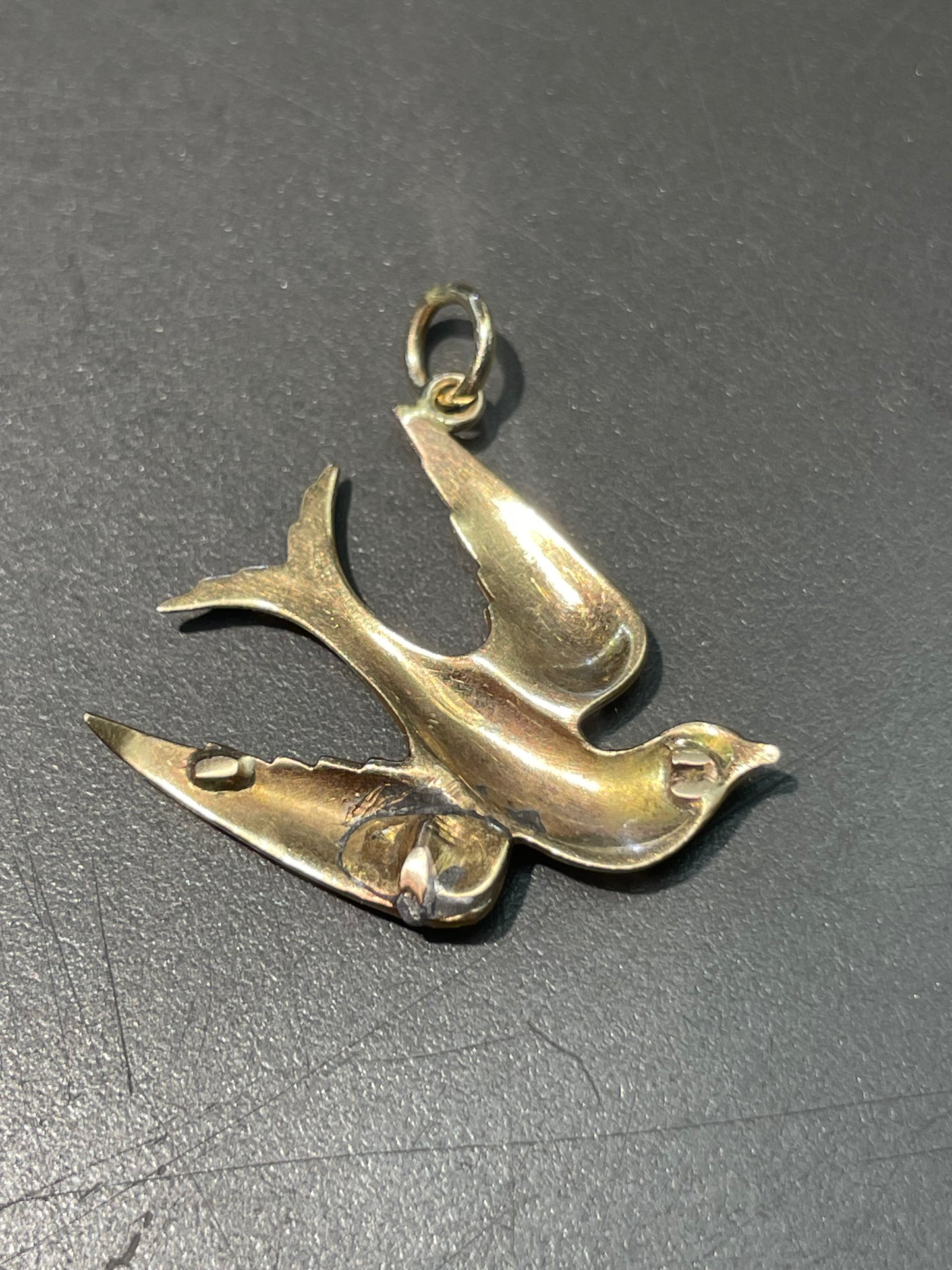 古董 14K 金珍珠燕子吊坠