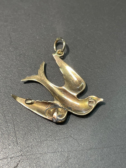 古董 14K 金珍珠燕子吊坠