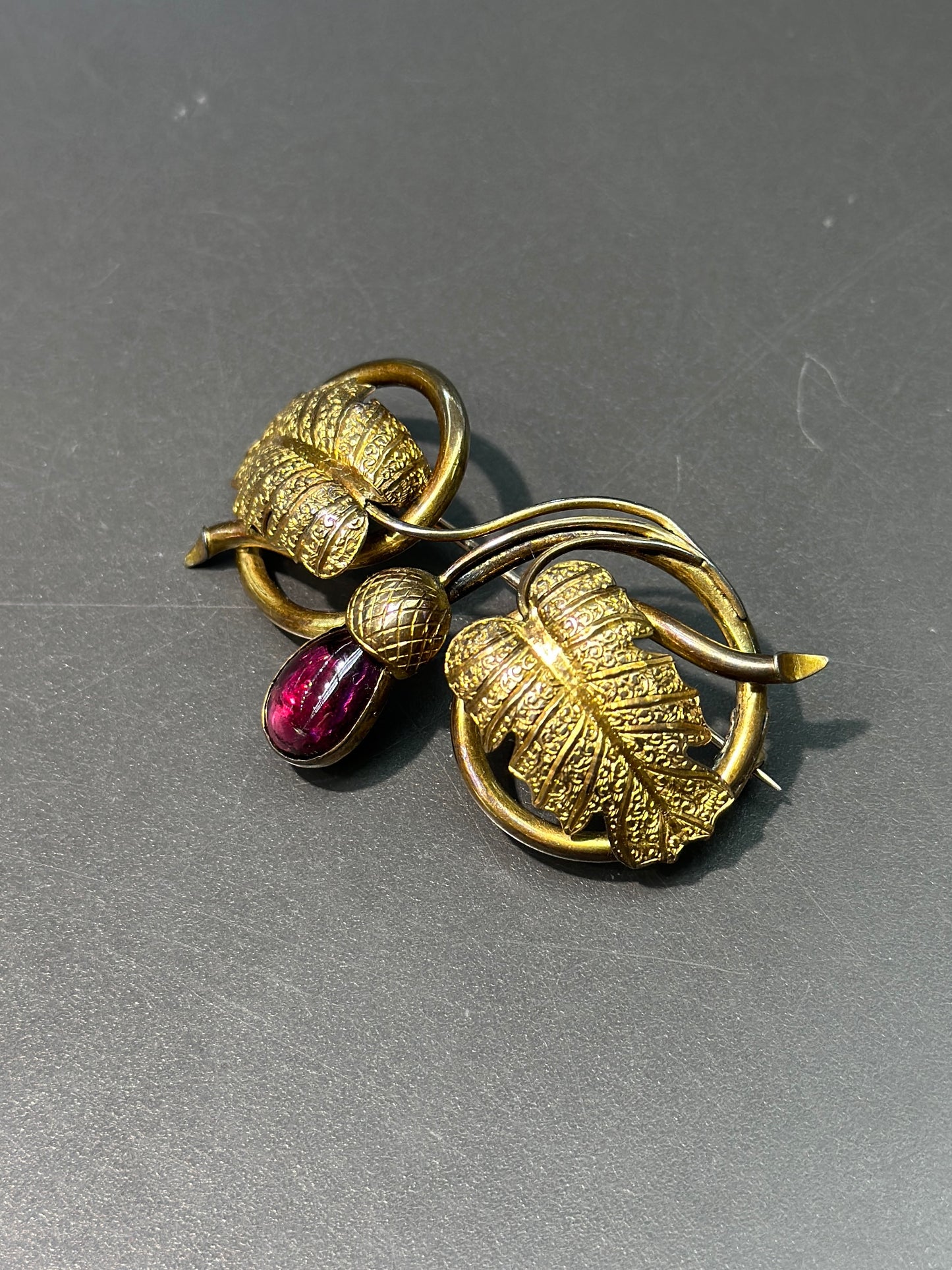 Victorian 10K Gold Eggplant Garnet Brooch