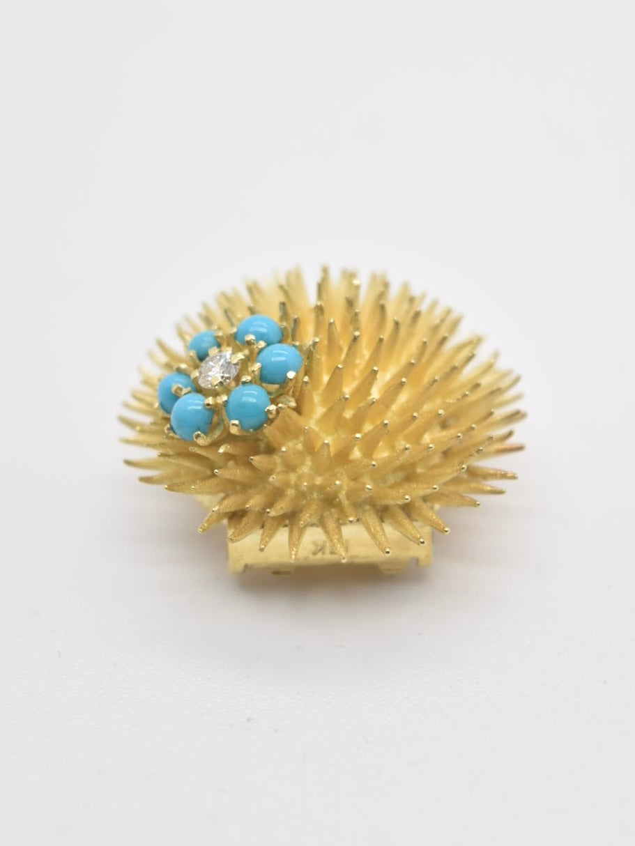 Tiffany &amp; Co. Broche oursin en or 18 carats et diamants turquoise