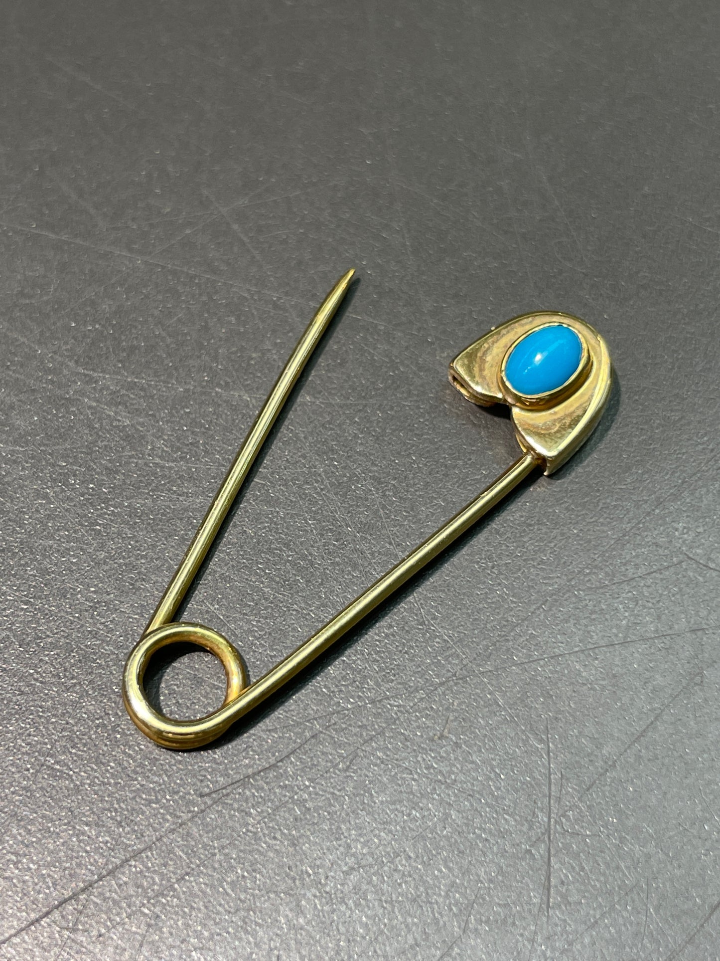 Vintage 18K Gold Turquoise Safety Pin Brooch